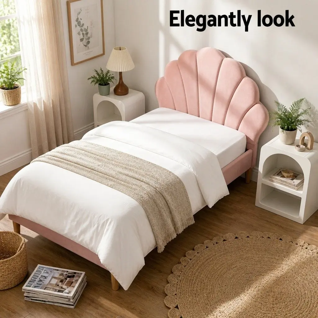 King Single Bed Frame with Scallop Headboard