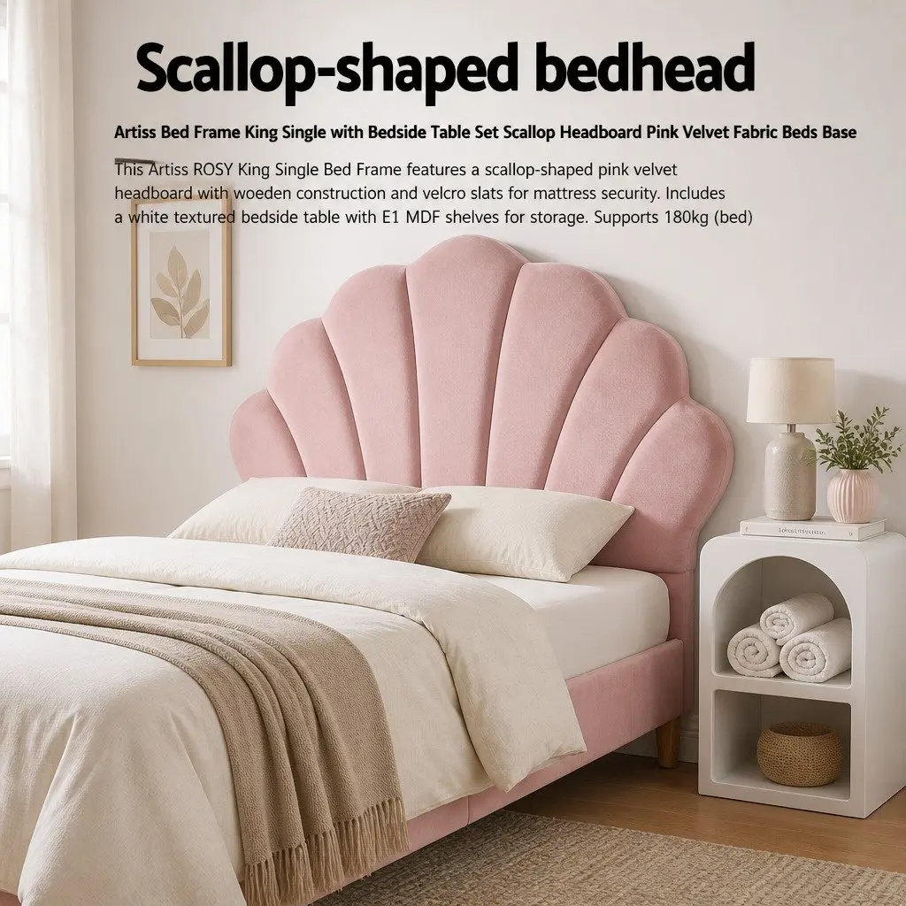 King Single Bed Frame with Scallop Headboard