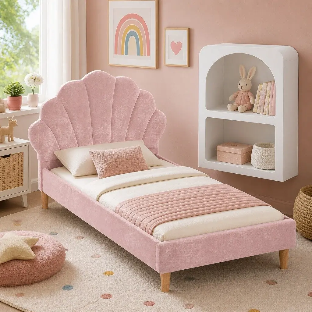 King Single Bed Frame with Scallop Headboard