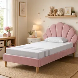 Stylish King Single Bed Frame with Pink Velvet & Memory Foam