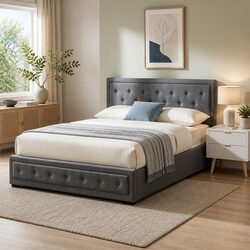 Queen Gas Lift Bed Frame with Storage and 2-Drawer Table