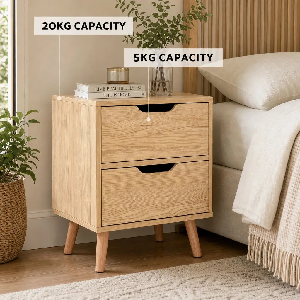 Double Bed Frame Faux Linen Beige with Storage Gas Lift Base Tufted Headboard and 2-Drawer Nightstand