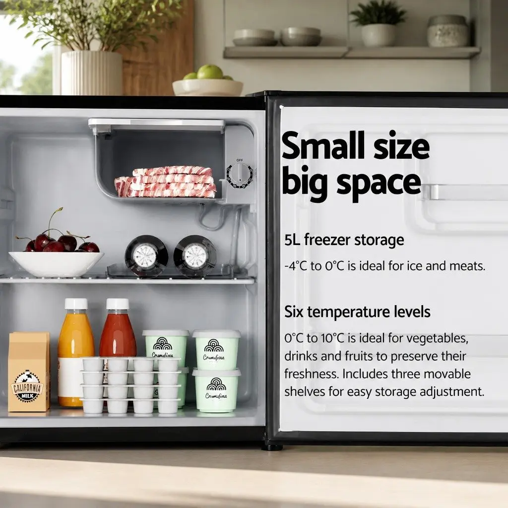 Bar Fridge Portable Compact 48L Black