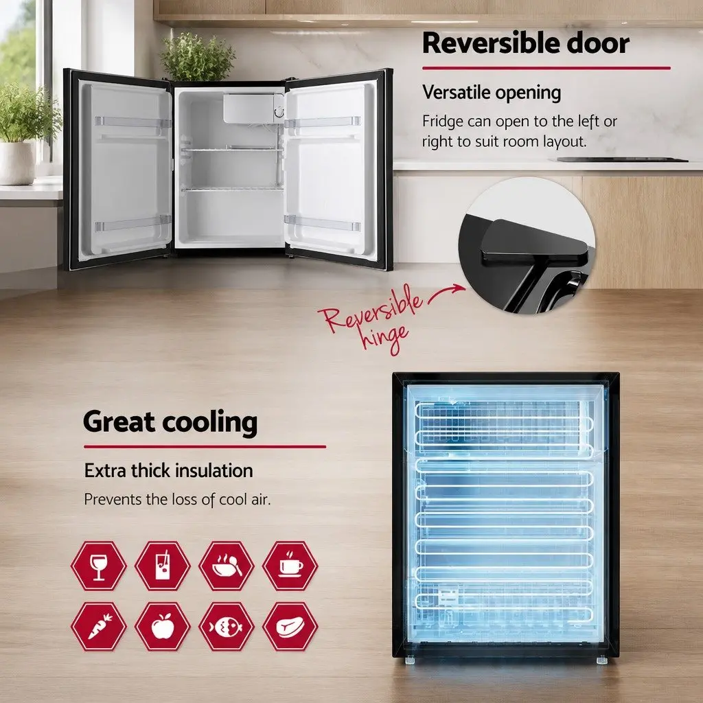 70L Portable Bar Fridge Black Compact Mini Cooler Chiller for Home Office