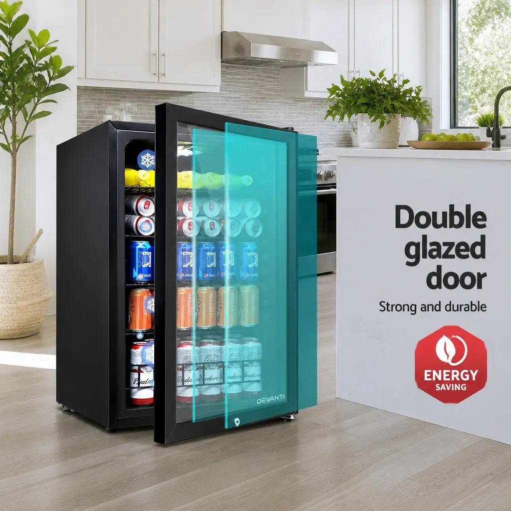115L Black Bar Fridge with Glass Door and LED Light
