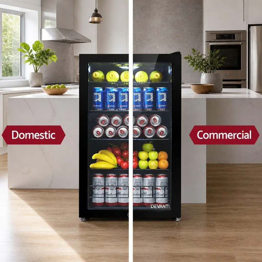 115L Black Bar Fridge with Glass Door and LED Light