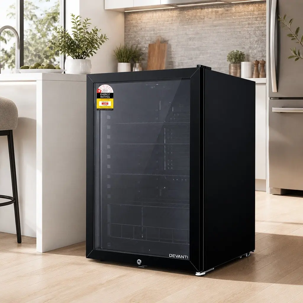 115L Black Bar Fridge with Glass Door and LED Light