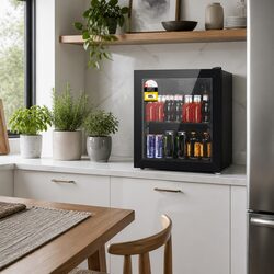 Compact Black Beverage Cooler with Glass Door - 46L