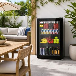 Bar Fridge 70L Glass Door Built-in LED Light Portable Compact Beverage Cooler