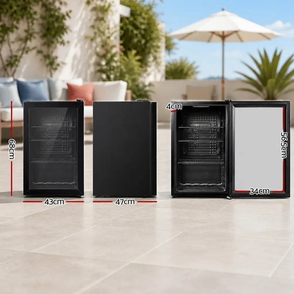 Bar Fridge Glass Door 70L Black Compact Beverage Cooler