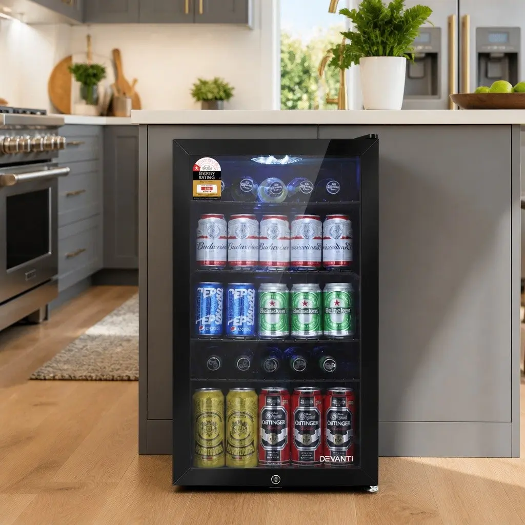 98L Bar Fridge with Glass Door and Lock