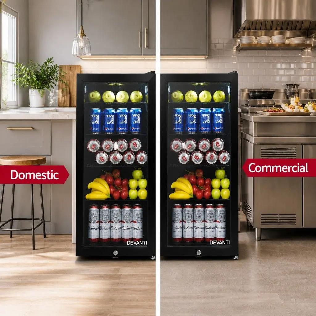 Bar Fridge Glass Door 98L Mini Fridge Freezer Compact Portable Beverage Cooler Black