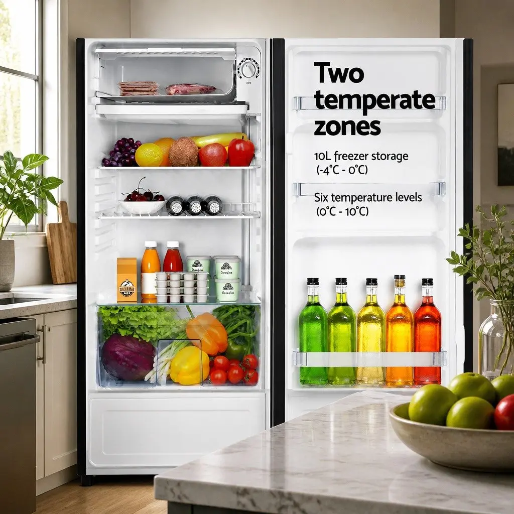 95L Bar Fridge in Black with Adjustable Temperature