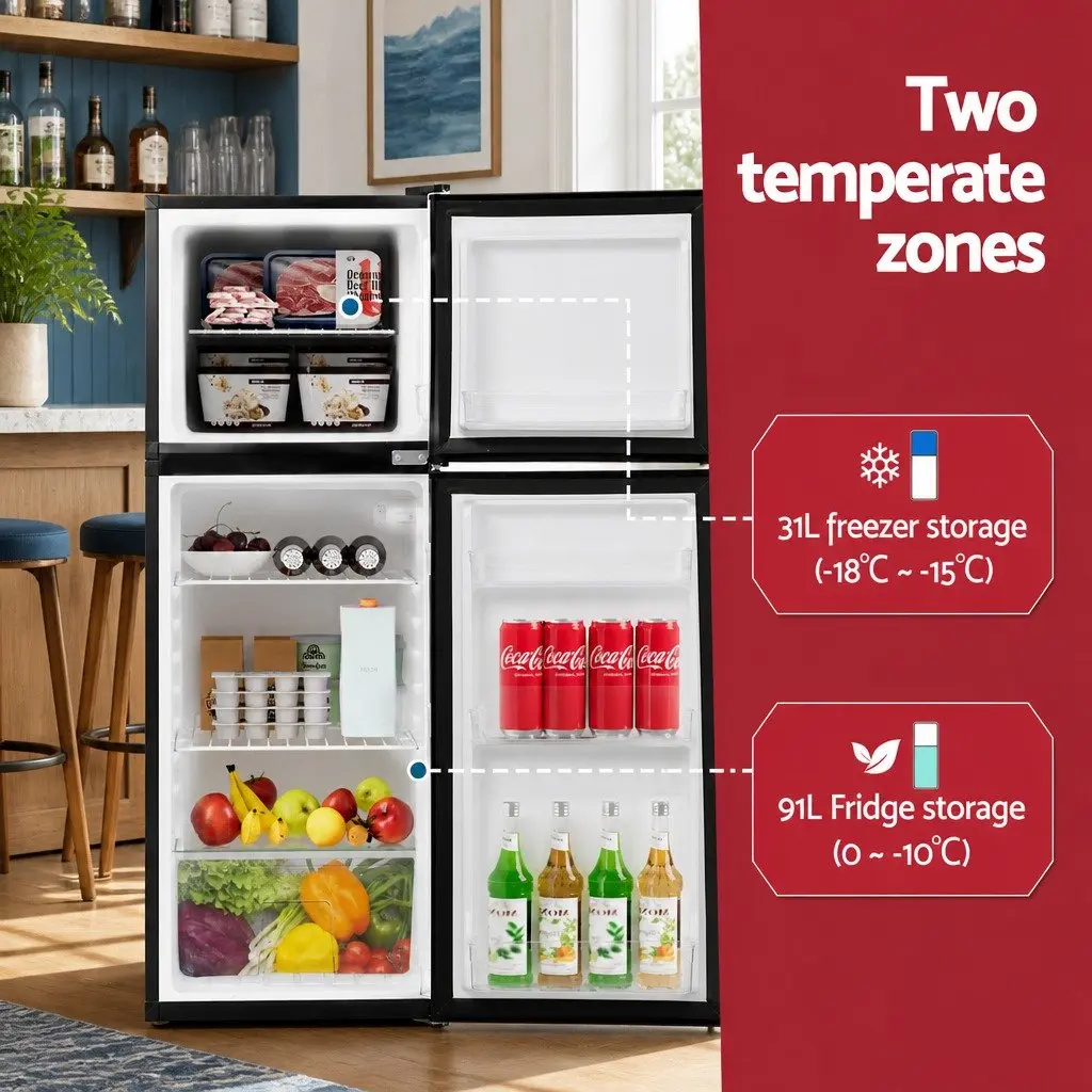 Two-Door Mini Fridge Freezer 122L Black