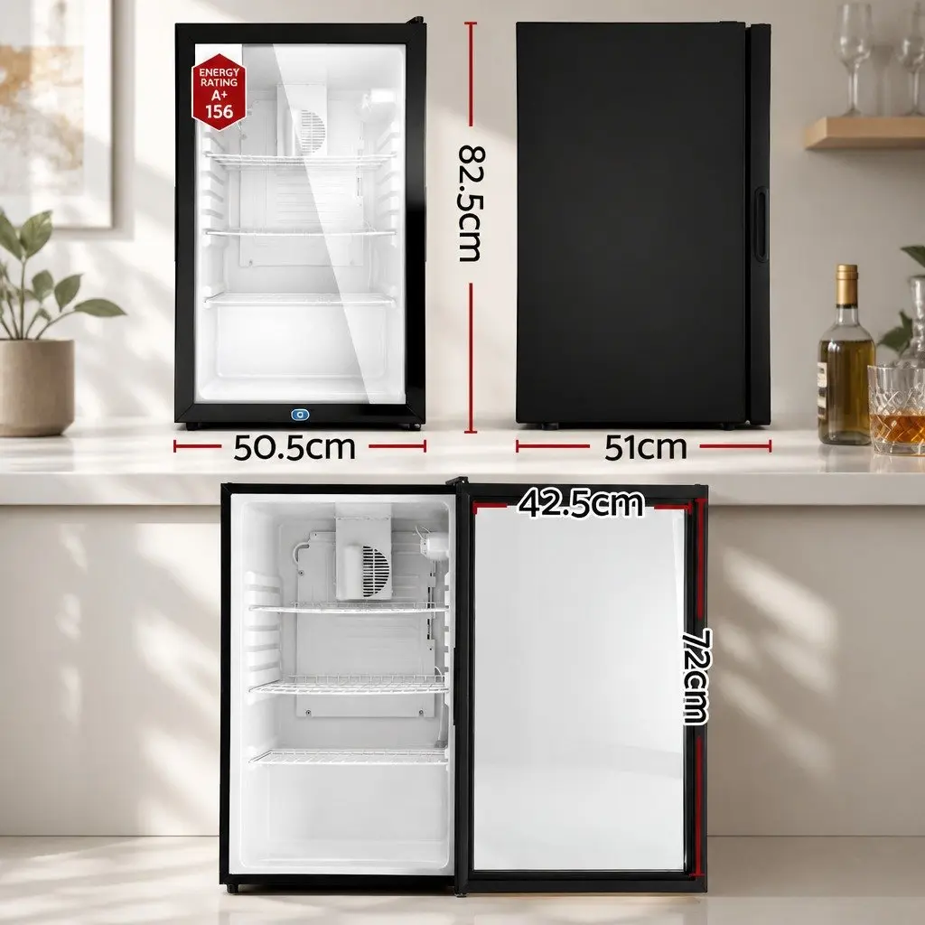 Bar Fridge Glass Door 105L Mini Cooler Beverage Chiller Black