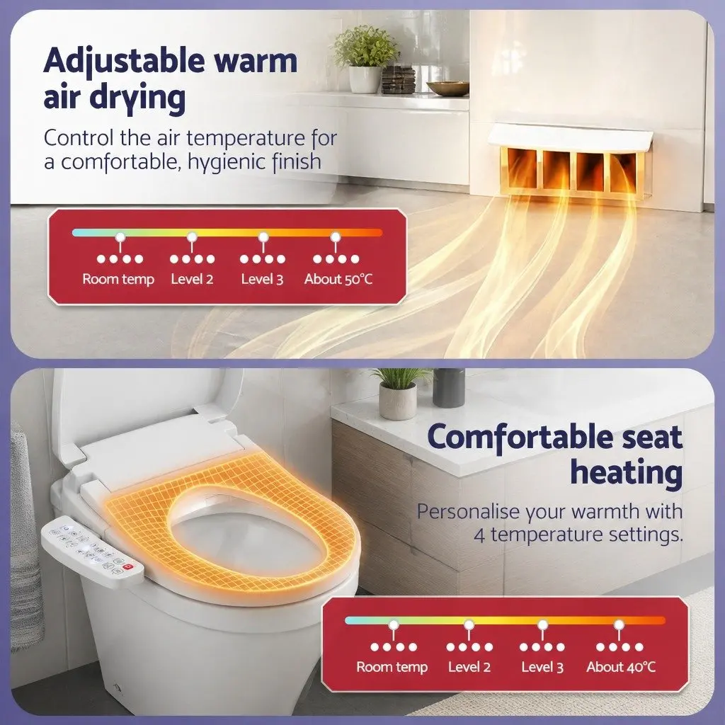 Electric Bidet Toilet Seat Cover ABS White Heated Warm Water Dryer LED Night Light