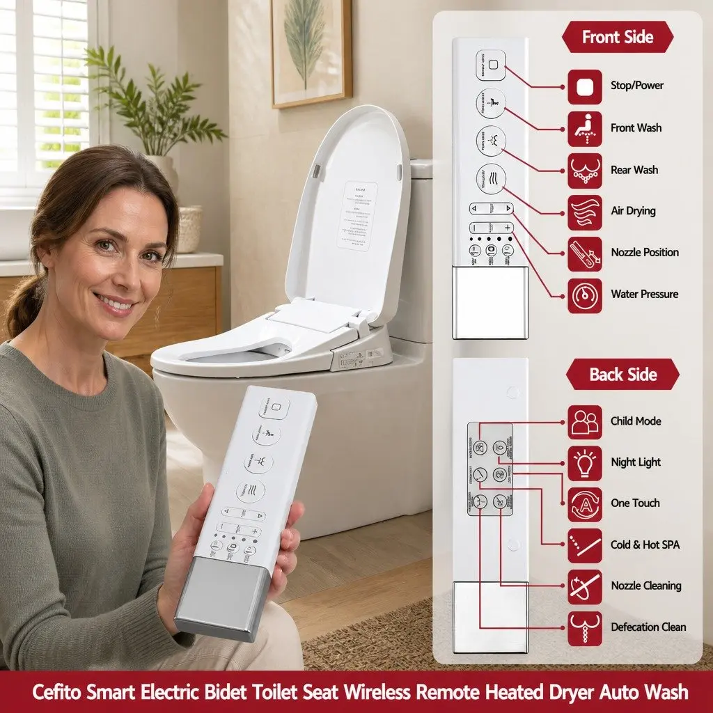 Electric Bidet Toilet Seat PP White Wireless Remote Heated Dryer Auto Wash