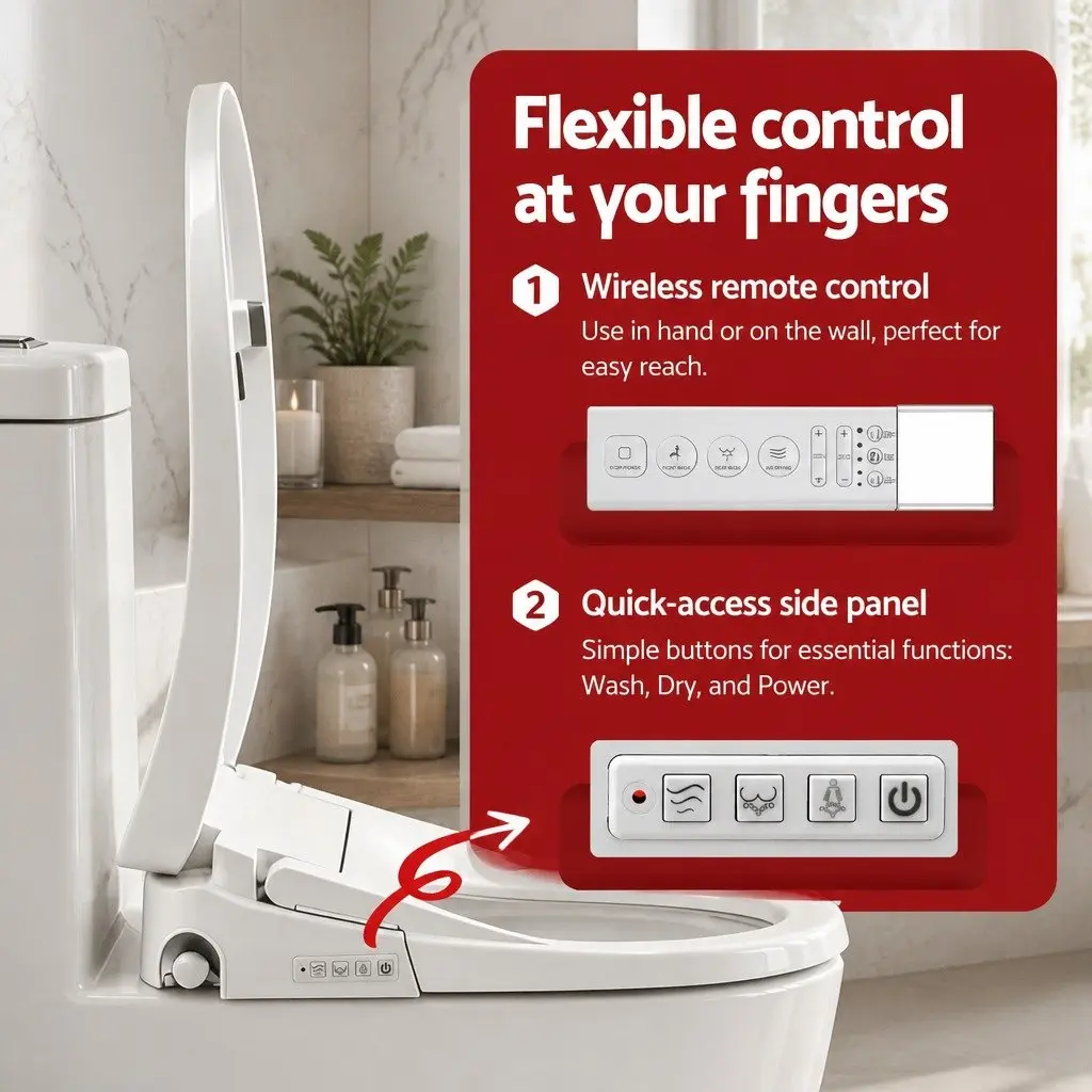 Electric Bidet Toilet Seat PP White Wireless Remote Heated Dryer Auto Wash