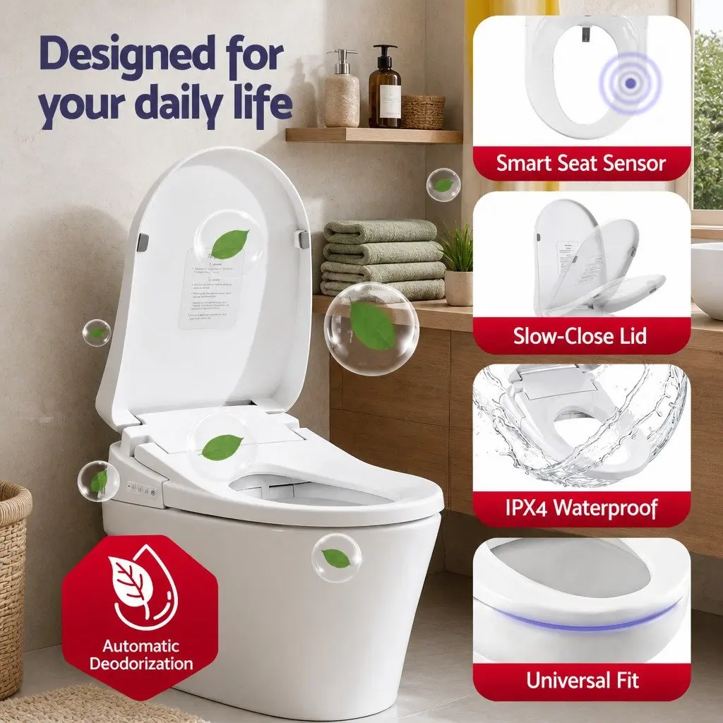 Electric Bidet Toilet Seat PP White Wireless Remote Heated Dryer Auto Wash