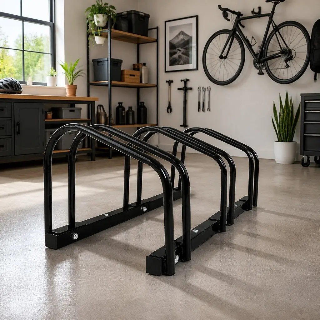 Freestanding Black Bike Rack for 3 Bicycles