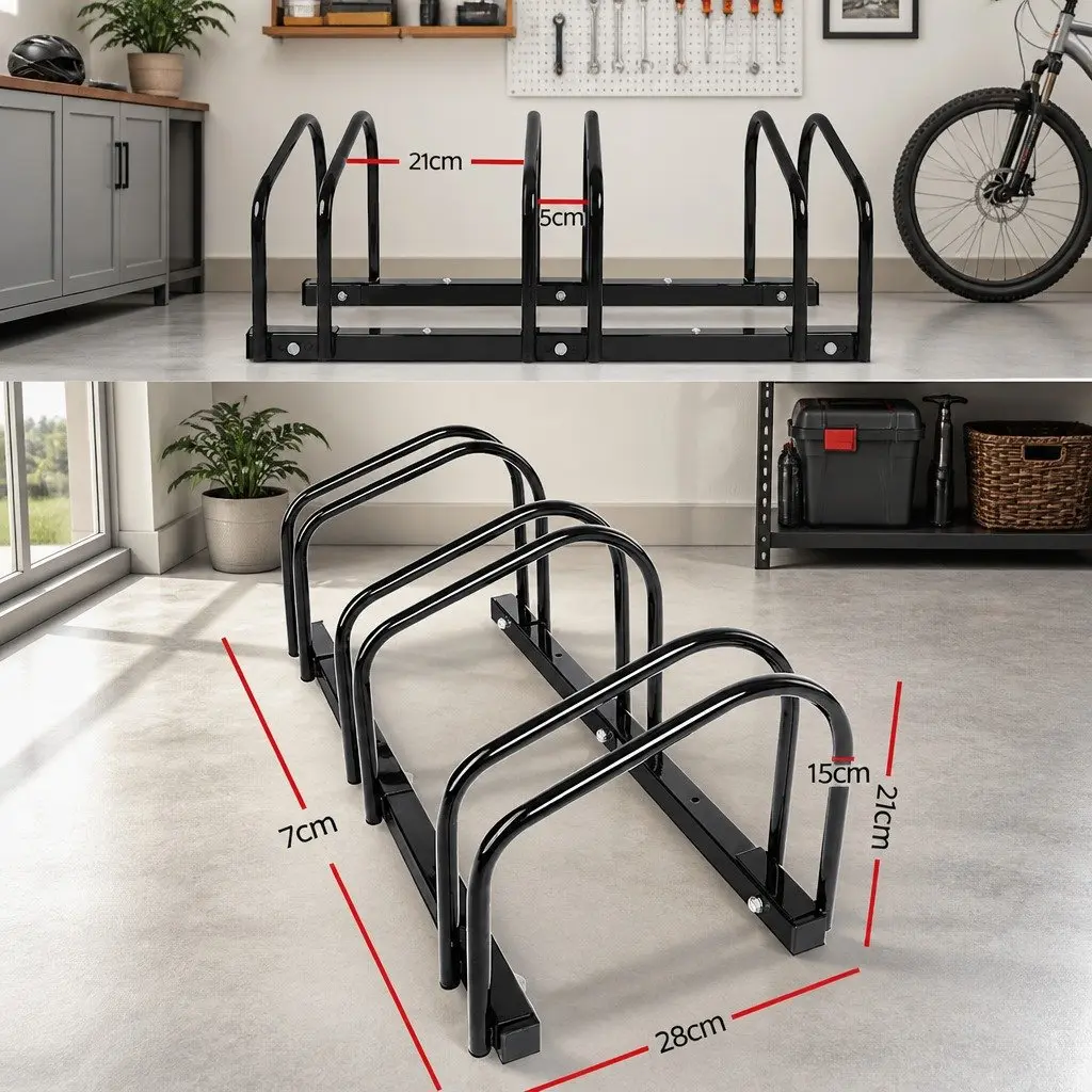 Bicycle Stand Steel 3 Bikes Freestanding Black