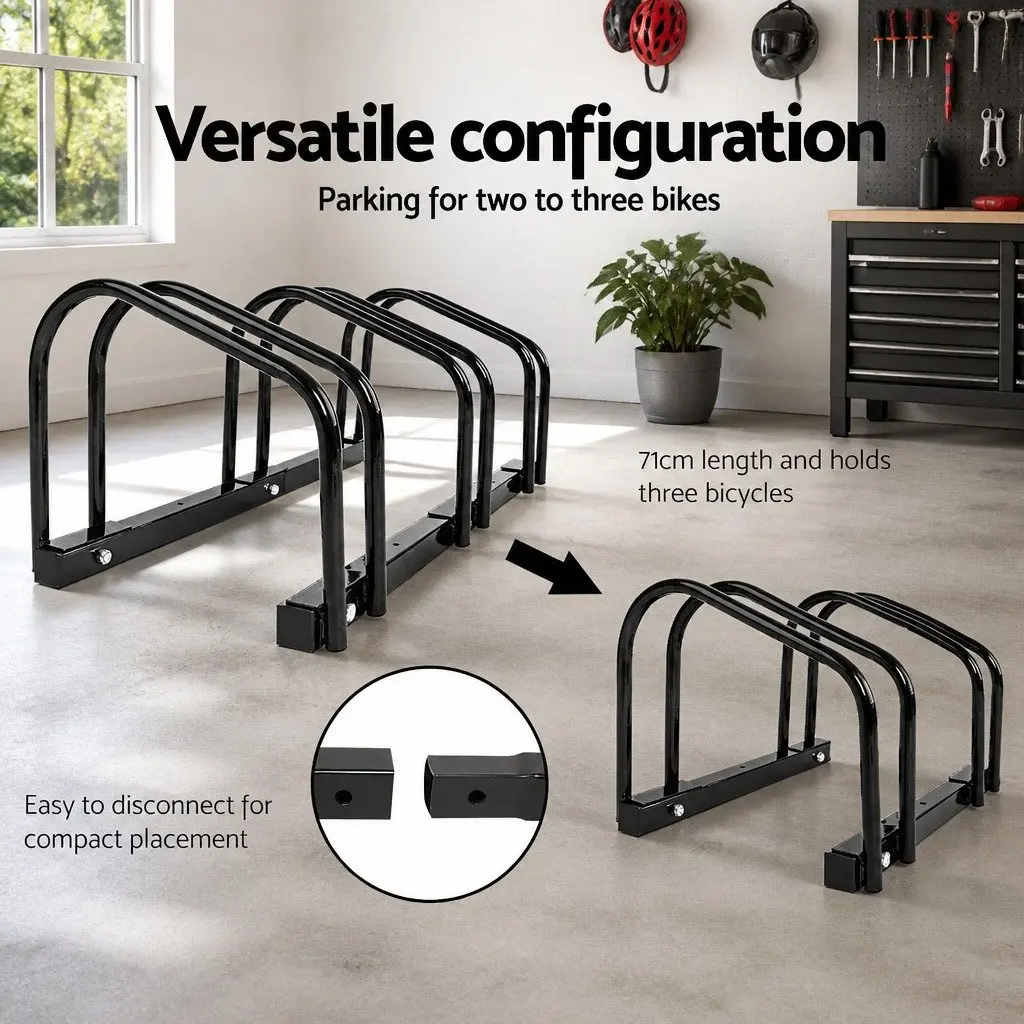 Bicycle Stand Steel 3 Bikes Freestanding Black