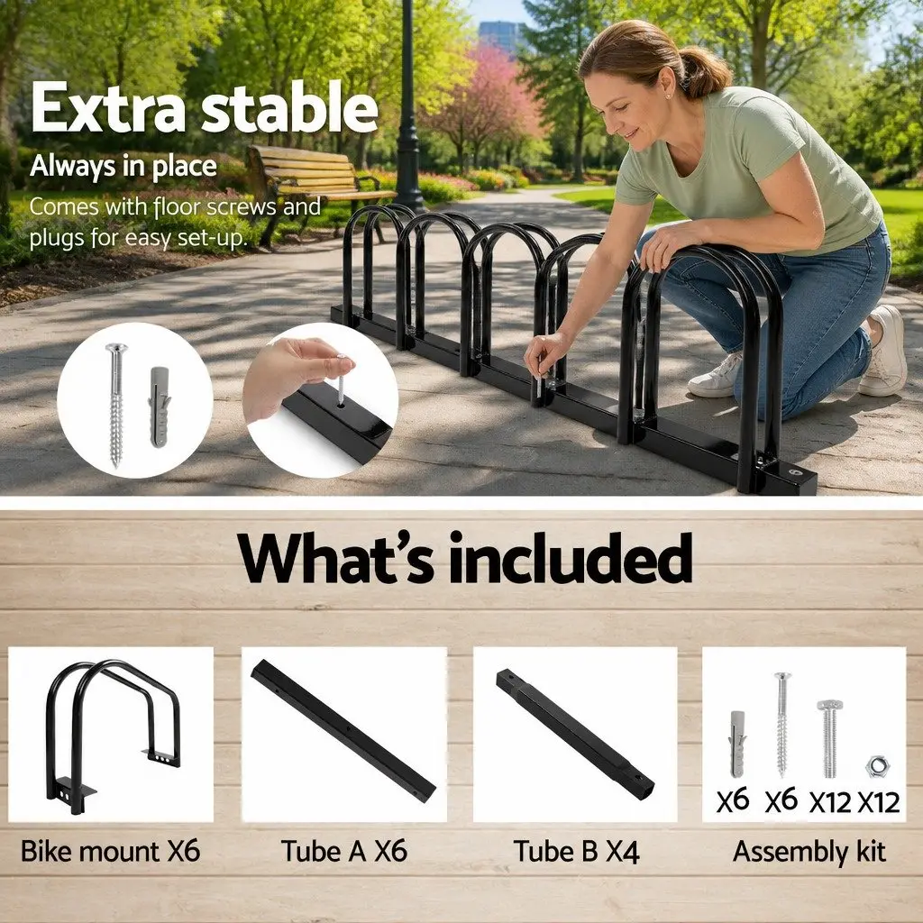 Bicycle Stand Rack Steel 6 Bike Storage Freestanding Black