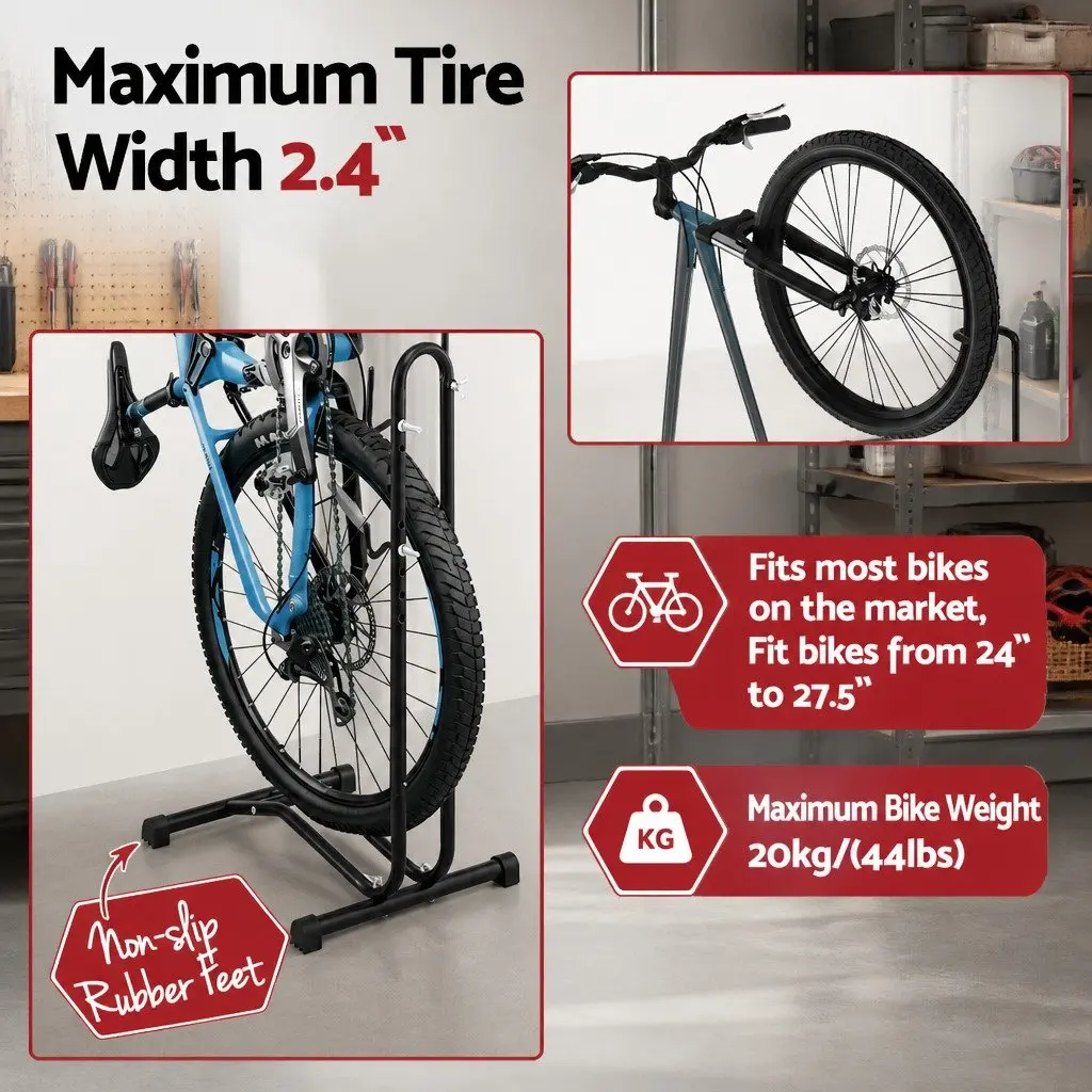 Bike Parking Stand 4-in-1 Vertical Floor Storage Rack for 24"-27.5" Bicycles