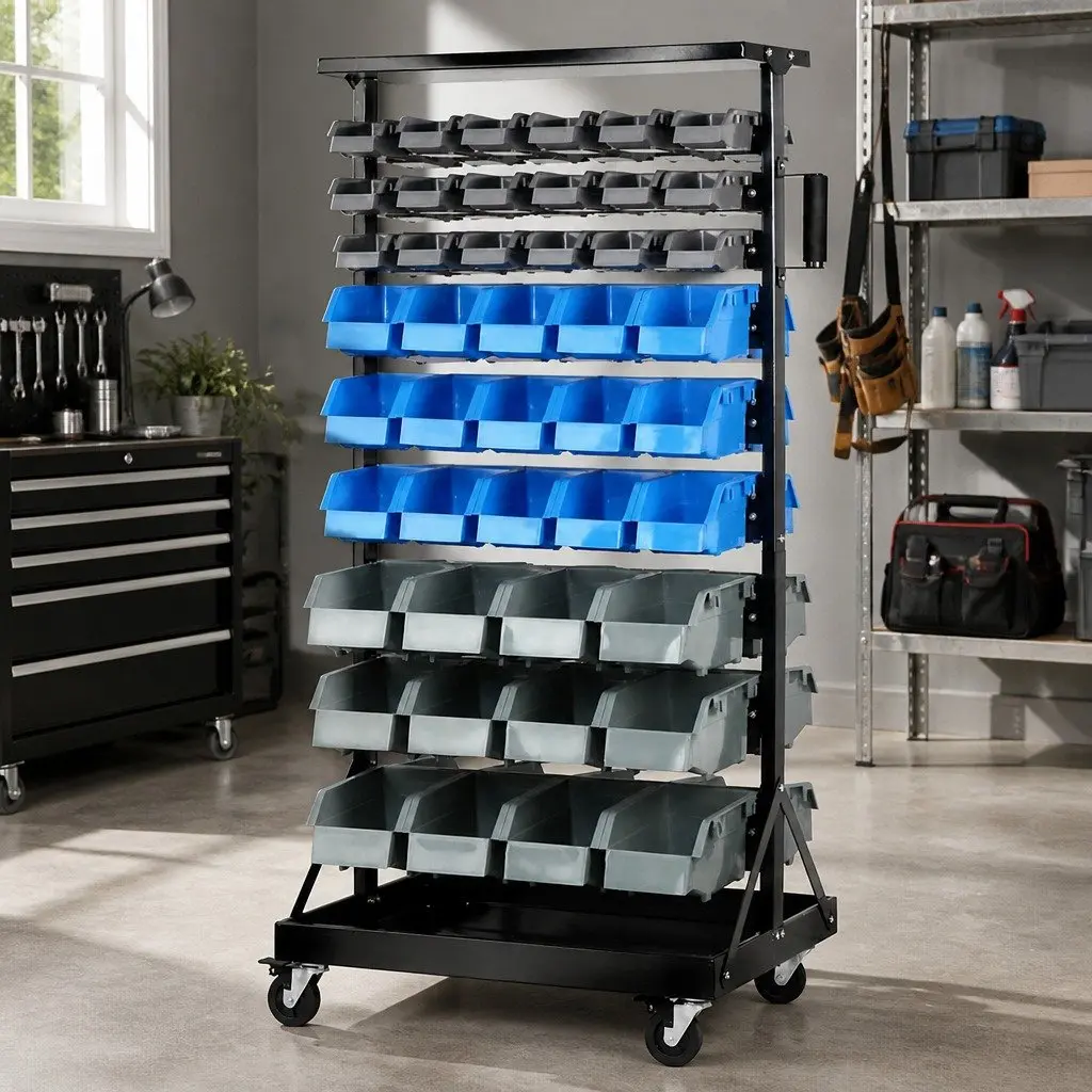 Double-Sided 90-Bin Storage Rack with Heavy-Duty Steel Frame