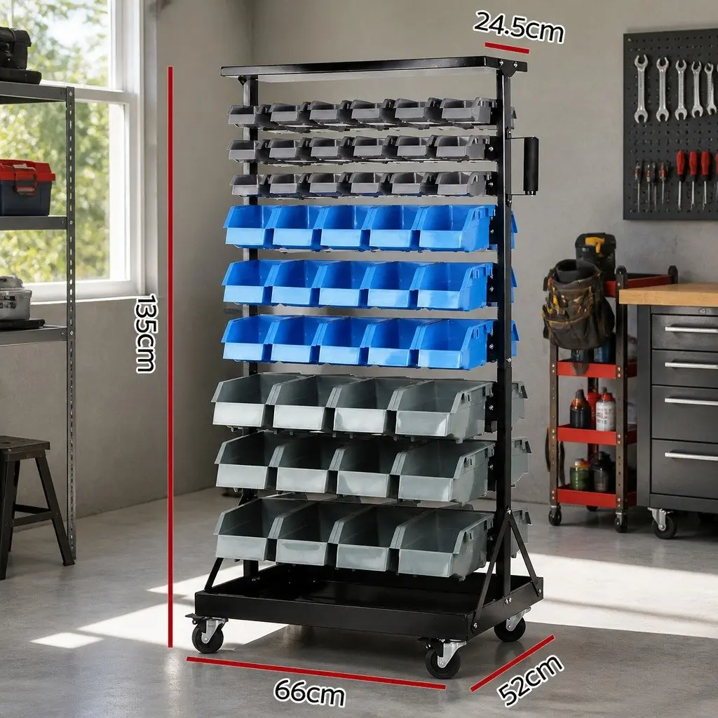 Double-Sided 90-Bin Storage Rack with Heavy-Duty Steel Frame