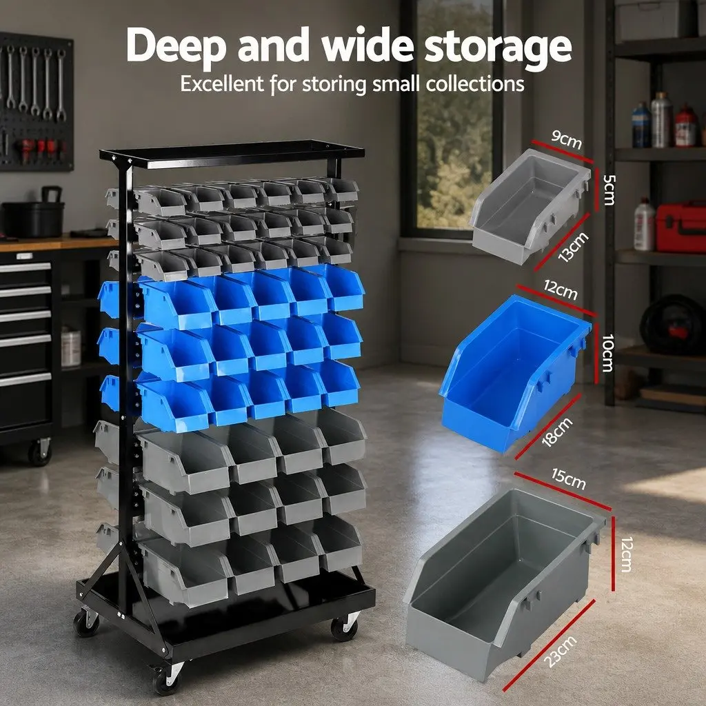 Double-Sided 90-Bin Storage Rack with Heavy-Duty Steel Frame