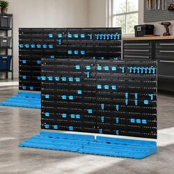 108 Tool Storage Rack Wall Mounted Pegboard Organiser Blue Black 4 Shelves
