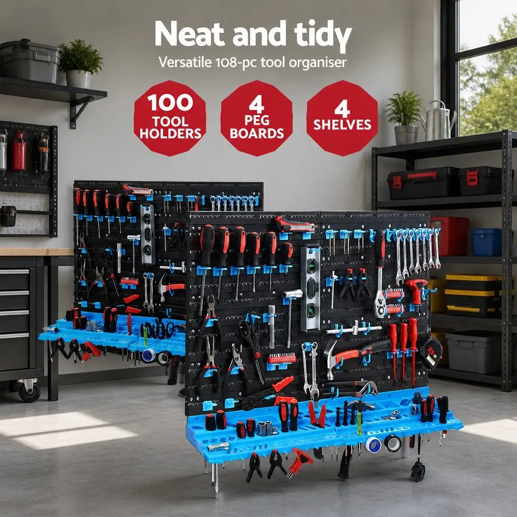 4-Shelf Wall Mounted Tool Storage Rack Blue Black