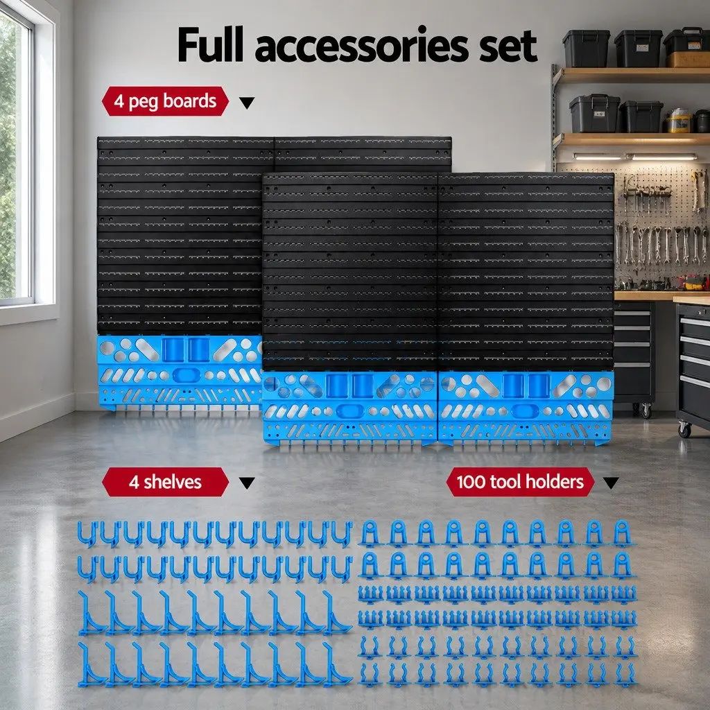 4-Shelf Wall Mounted Tool Storage Rack Blue Black