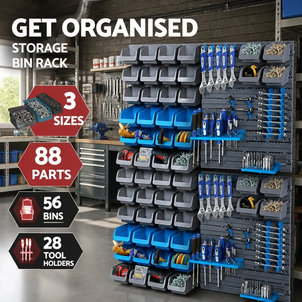 Wall Mounted Storage Bin Rack for Tools