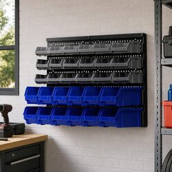 Robust 30 Bin Wall Mounted Tool Holder with Pegboard