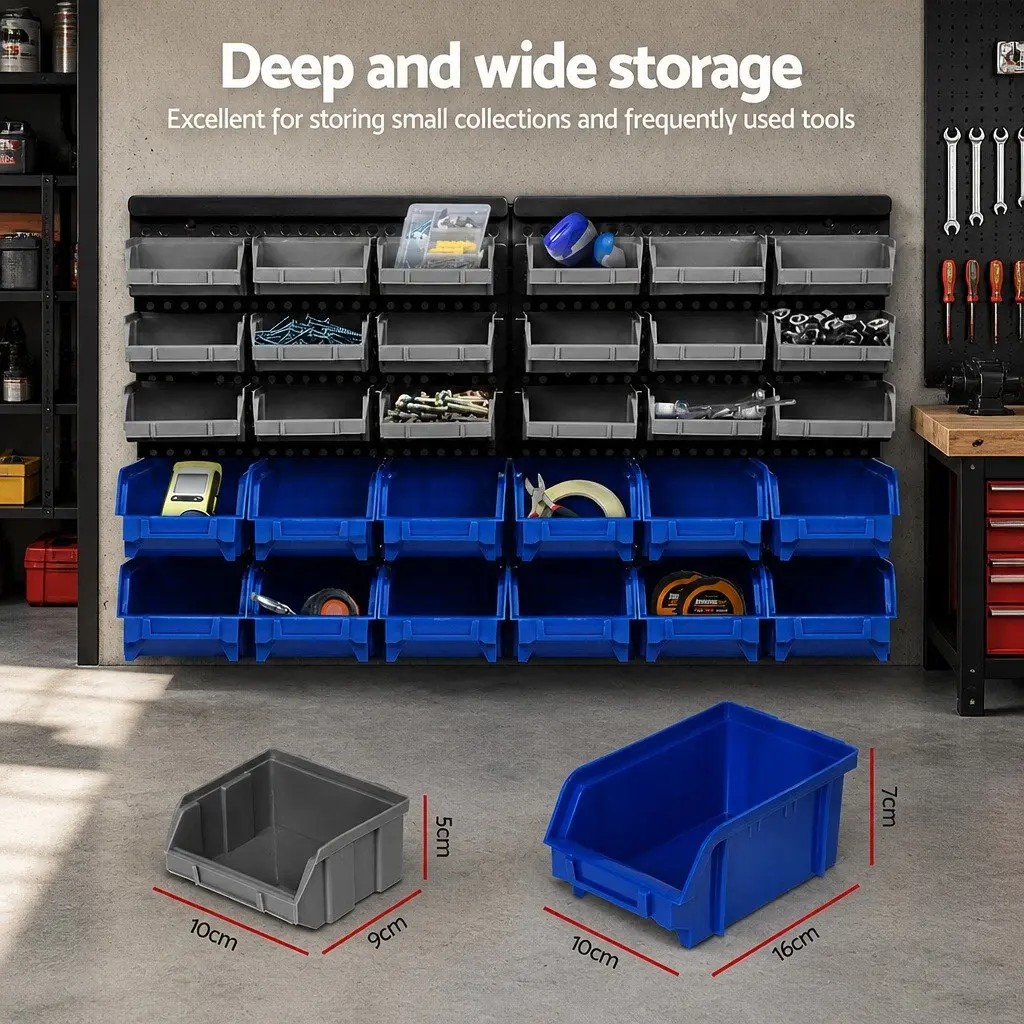 30 Bin Wall Mounted Tool Holder with Pegboard