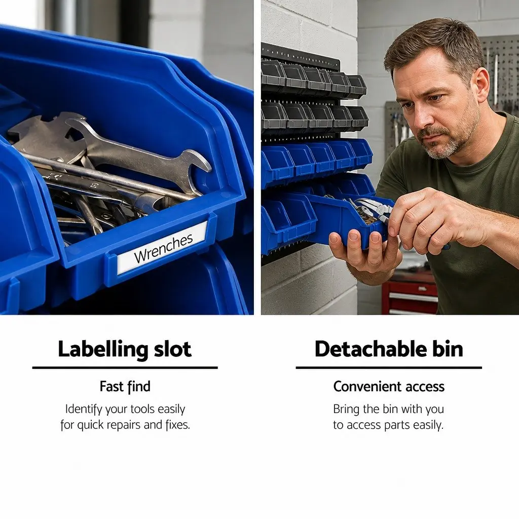 30 Bin Wall Mounted Tool Holder with Pegboard