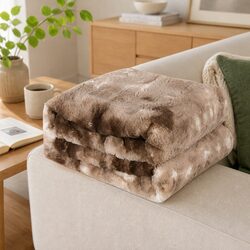 Tie-Dye Blanket Brown 152cm x 203cm Faux Fur Double-Sided Cozy Throw Warm