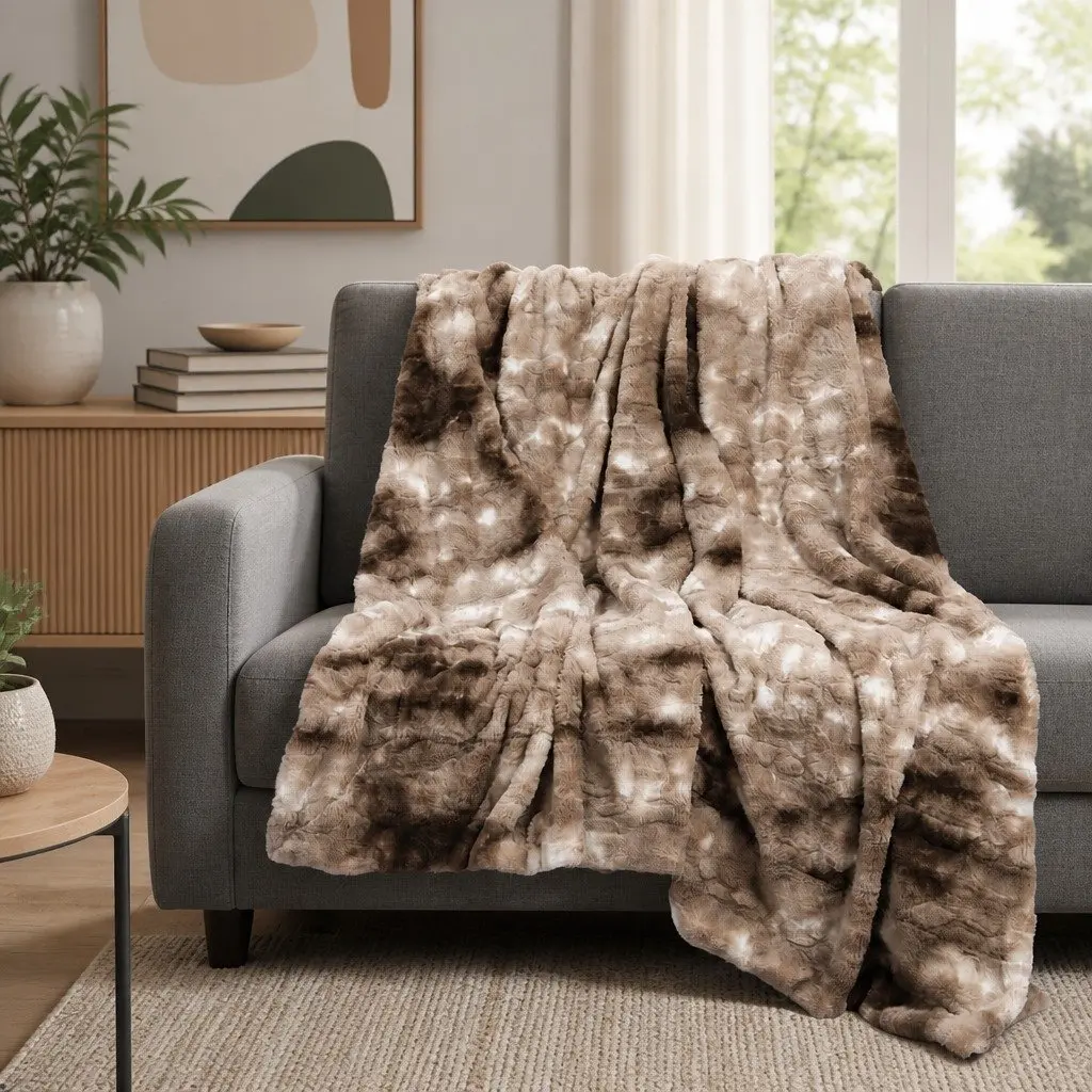 Double-Sided Tie-Dye Blanket in Brown, 152cm x 203cm