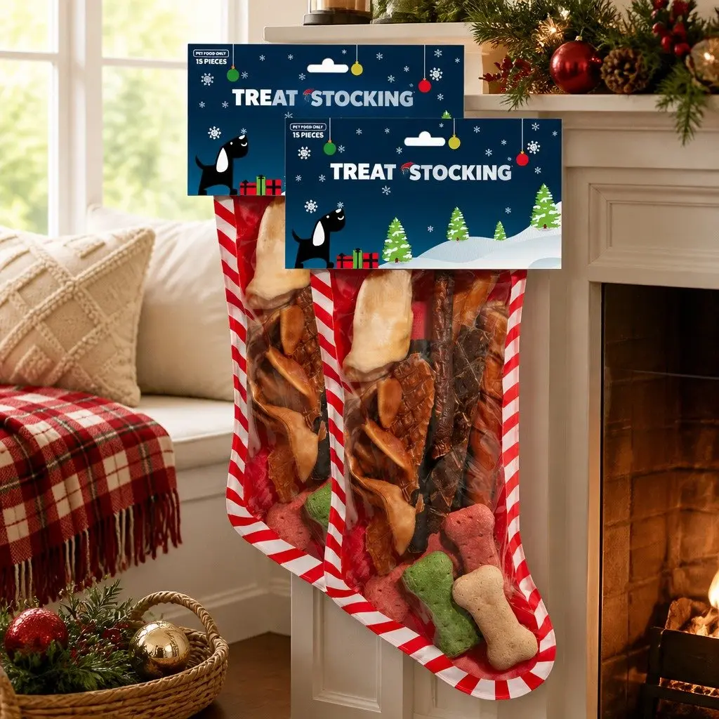 15-Piece Assorted Christmas Stocking Dog Treats Pack