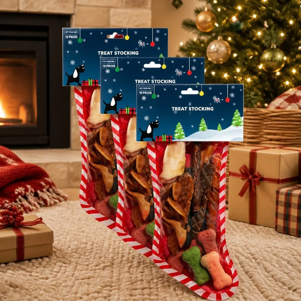 Festive Dog Treats Stocking with 15 Chew Snacks