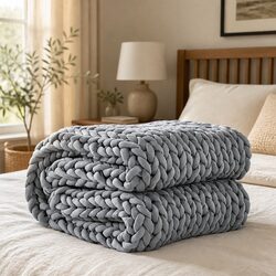 Premium Chunky Knitted Weighted Blanket in Grey