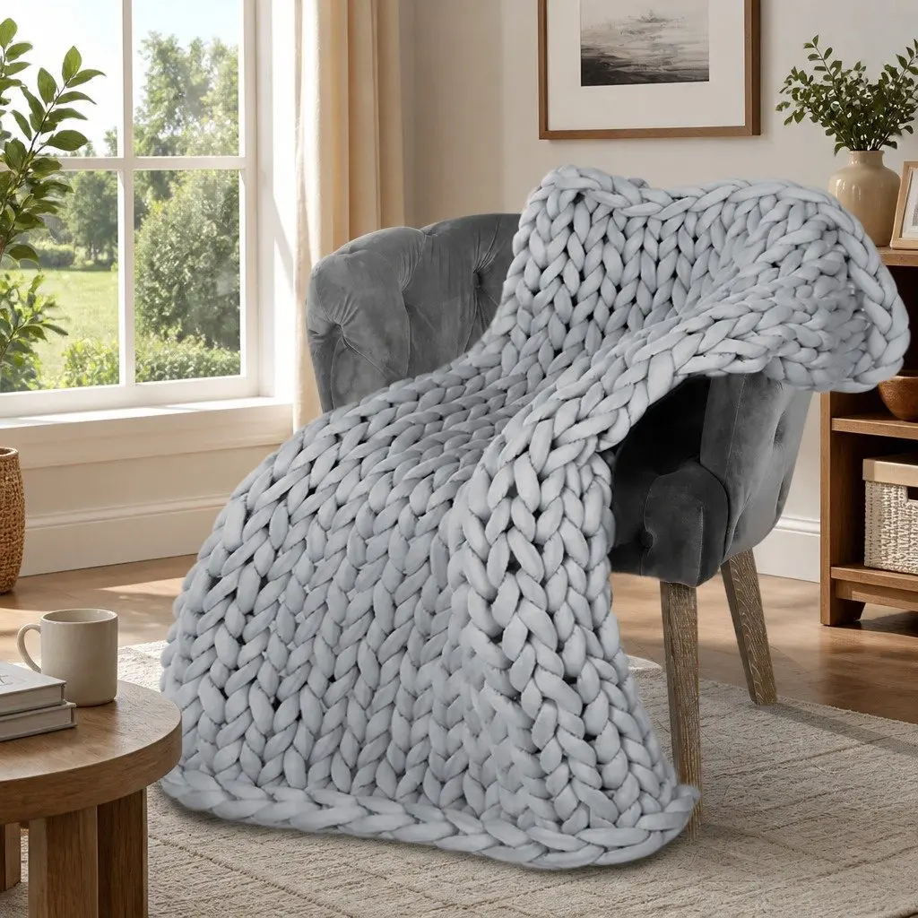 Weighted Knitted Blanket Polyester Adult Size Chunky Grey