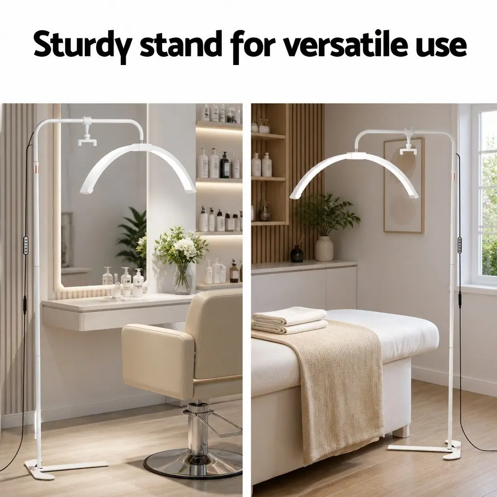 LED Makeup Mirror Stand Aluminum Alloy Half Moon 360 Degree Rotation Adjustable Brightness White