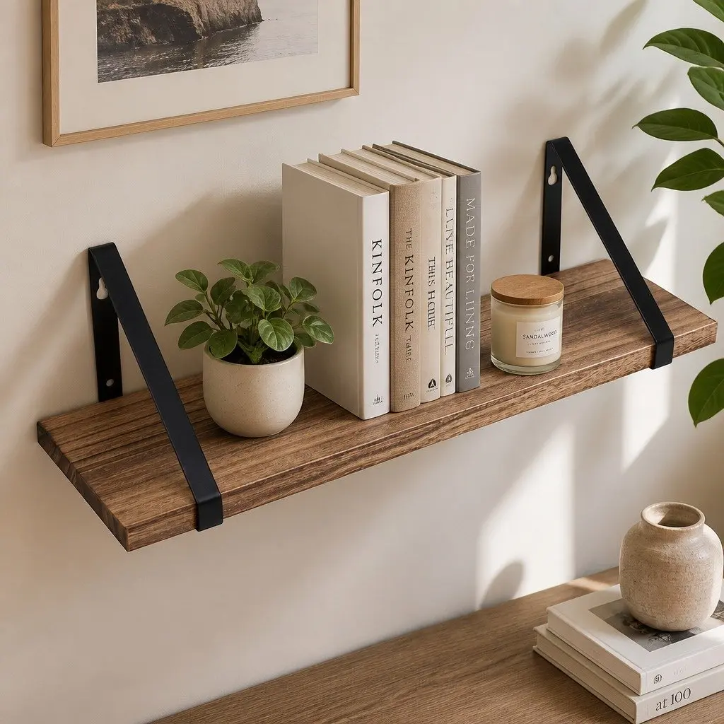 Floating Shelf Paulownia Wood 43cm x 12.5cm x 12cm Natural 3 Piece
