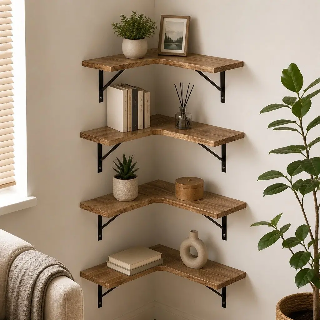 Floating Corner Shelf with Four Tiers