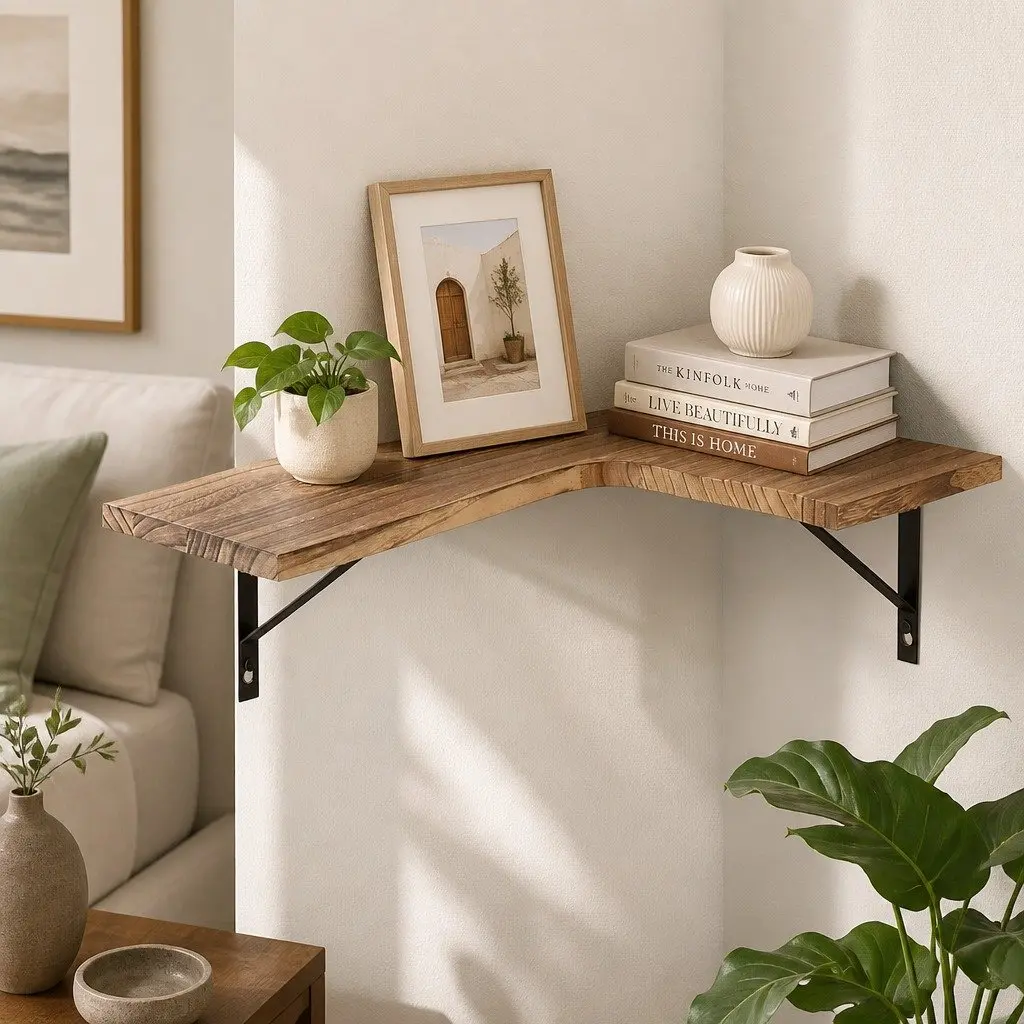 Floating Corner Shelf with Four Tiers