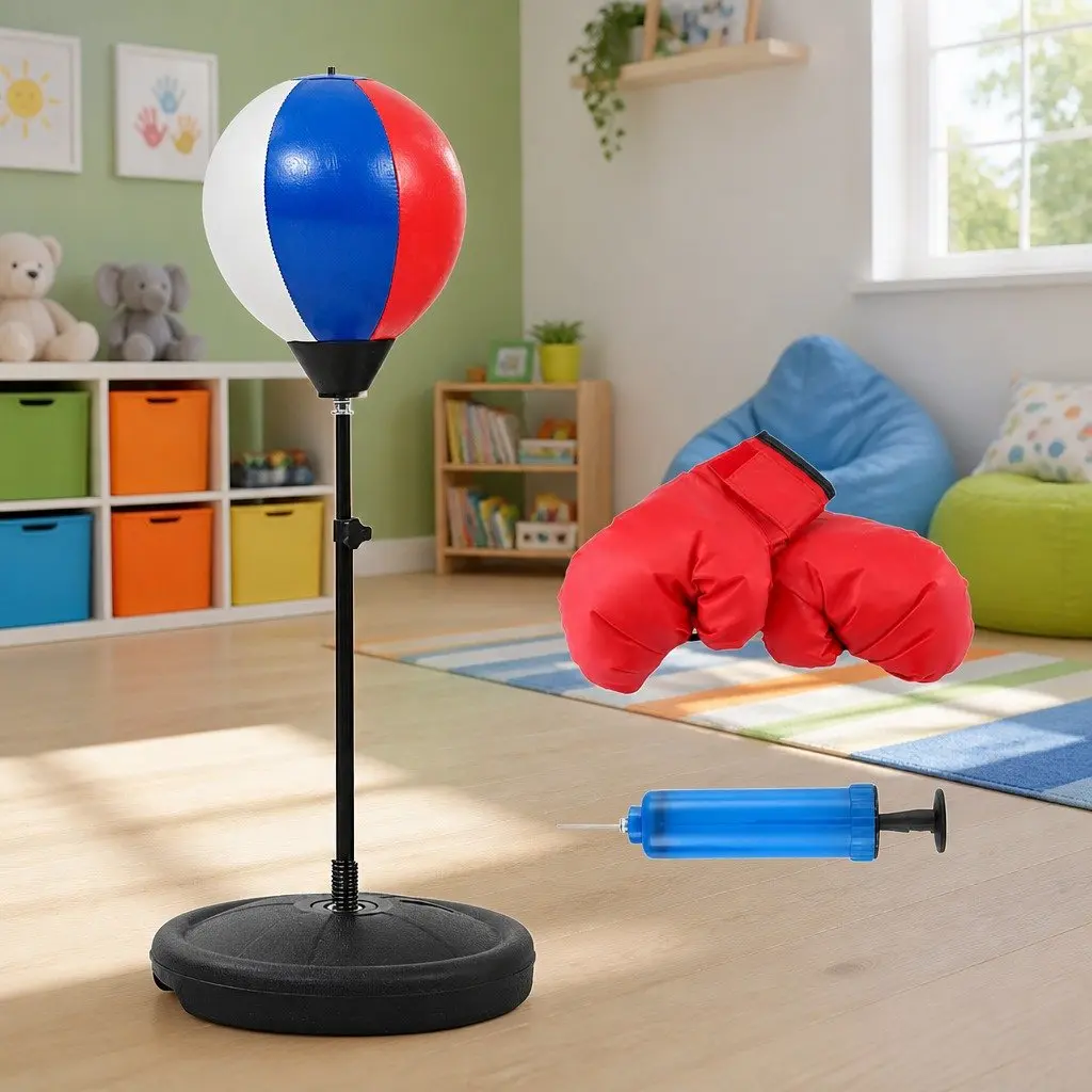 Adjustable Kids Punching Bag Stand Set with Gloves and Pump