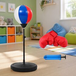 Kids Punching Bag Stand Set Adjustable 76-112cm Height with Boxing Gloves Pump